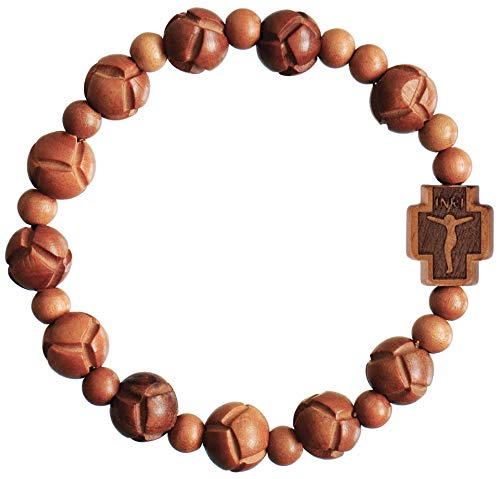Light Jujube Wood Carved 10mm Rosary Bracelet, 2.25 inches, Wood