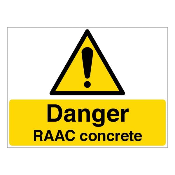 V Safety Danger RAAC Concrete - Large Landscape 400 x 300 mm - 1mm Rigid Plastic Safety Sign