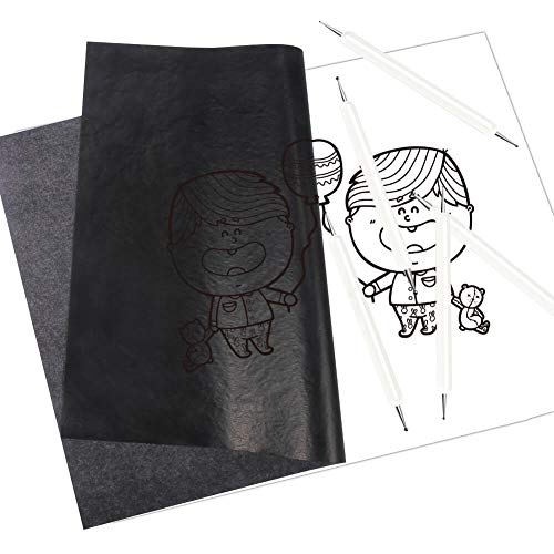 Selizo 100 Sheets Carbon Paper Black Graphite Transfer Tracing Paper with Embossing Stylus Set for Wood, Paper, Canvas Tracing (8.5 x 11 Inches)