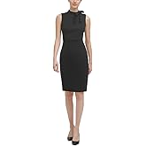Calvin Klein Womens Sleeveless Seamed Sheath with Tie NeckDress