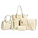 Women Handbag,Women Bag, Shoulder Bag Purse Wallet KINGH 6 Piece Tote Vintage Style PU Leather 020 Beige