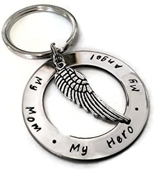 Moonstone Creations, My Mom My Hero My Angel Key Chain, Hand Stamped Sympathy Gift