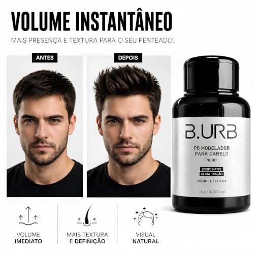 Pó Modelador Capilar B.URB NOHO 10g Matte Ultra Fixação e Volume | Efeito Matte e Textura Natural para Estilo Masculino Profissional