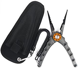 HHY HYY Saltwater Hook Remover Plier, Carbide Braid Cutter, Split Ring Tool &amp; Lighted Fishing Pliers - Aluminum Alloy - 7.5 inches, 19.5 cm, durable, 3 years warranty (Yellow plus silver)