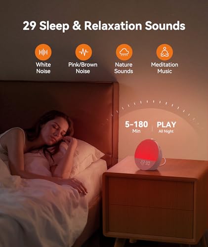 Dreamegg Sunrise 1 Pro - Sunrise Alarm Clock, White Noise Machine with 29 Sounds, Wake Up Light Alarm Clock with 6 Tones, 10 Night Light Colours, Favourites Mode, for Adults’ Sleep Routine