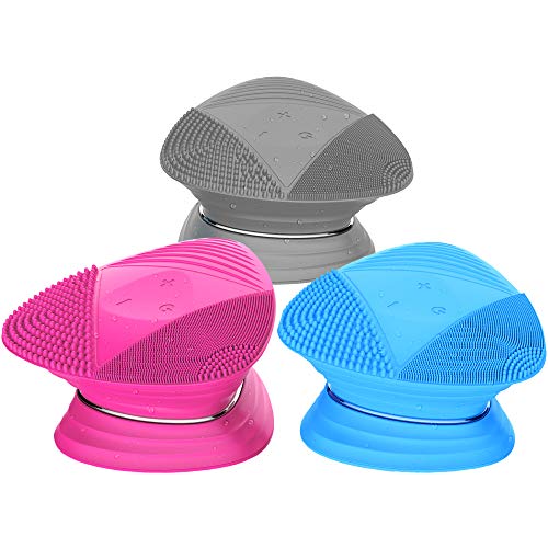 Silicone Sonic Facial Cleansing Brush - Anti Aging Beauty Massager for Normal, Sensitive, Combination Skin. Best Deep Cleaning Exfoliating Scrubber & Waterproof Rechargeable Face Mask Cleanser. GRAY