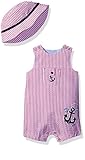 Little Me Baby Boys' Woven Sunsuit with Bucket Hat, Red Stripe, 12 Months