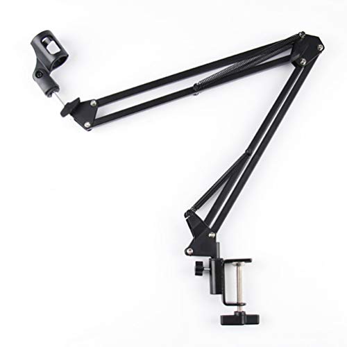 POTENCO Folding Microphone Suspension Boom Scissor Arm Stand Table Mount
