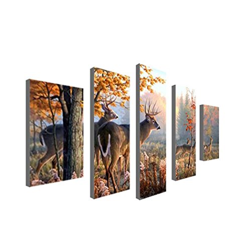Lastnight 5Pcs/Set Frameless Canvas Deer Forest Oil Painting Wall Art Home Decoration size 1 (C)