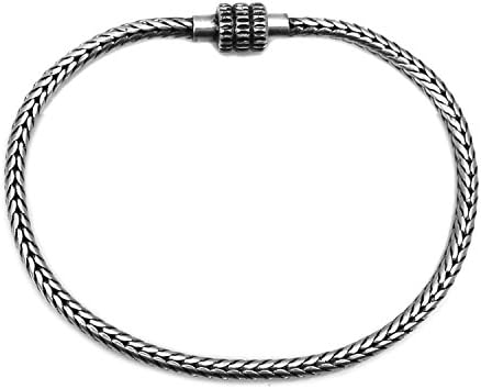 Snake Chain Bracelets Antique Silver-Tone European Charm Bracelet with Magnetic Clasp (8)