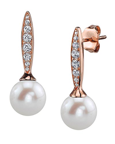 8mm White Freshwater Cultured Pearl Rose Gold Plated Elena Earrings