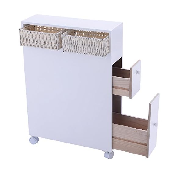 Tangkula Slim Bathroom Storage Wooden Rolling Floor