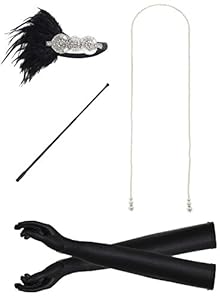 JustinCostume 1920s Accessories Headband Necklace Gloves Cigarette Holder (V)