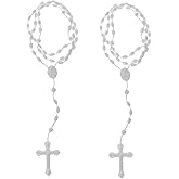 YuanHolumid 2Pcs White Plastic Rosary Beads Luminous Necklaces Catholicism Prayer Religious Jewelry, Cross Necklace for Women, Cross Necklace for Men,Women's Chain Necklaces,Jewelry