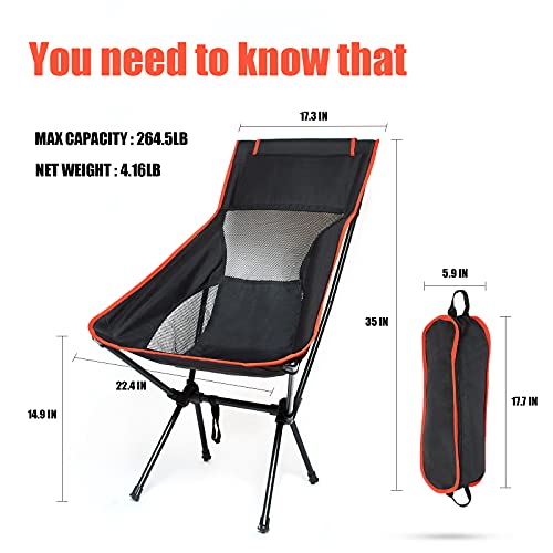 Skyteelor Lightweight Folding high-Back Camping Chair, Portable Compact Outdoor Chair, Heavy Support 300 pounds, only 4 pounds, Suitable for Outdoor, Picnic, Holiday, Hiking, Backpacking