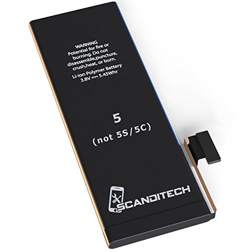 ScandiTech Battery Model iP5 - Compatible with iPhone 5 (not 5S or 5C) - with Adhesive & Instructions (no Tools) - New 1440 mAh 0 Cycle Replacement Battery - Repair Your Phone in 15 min - 1 Year Warr ScandiTech Battery Model iP5 - Compatible with iPhone 5 (not 5S or 5C) - with Adhesive & Instructions (no Tools) - New 1440 mAh 0 Cycle Replacement Battery - Repair Your Phone in 15 min - 1 Year Warr