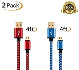 [2 Pack]S7 S6 Edge Micro USB Charging Cable Gold Plated,Charger Chord Samsung Galaxy S4,S5,Note4 / Edge,Tab A S2 Pro HTC, LG.S6, LG,Nokia Lumia, Moto, ZTE, Huawei P8/P6/Honor/Ascend ETC.[Red/Blue]