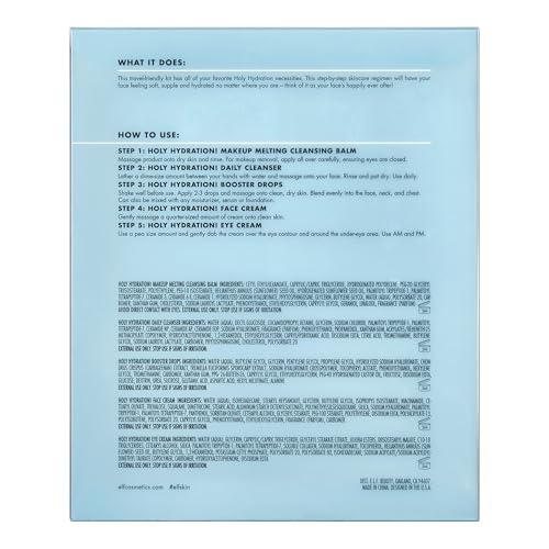 e.l.f. SKIN Holy Hydration! Hydrated Ever After Skincare Mini Kit, Cleanser, Makeup Remover, Moisturizer & Eye Cream For Hydrating Skin, Airplane-Friendly Sizes