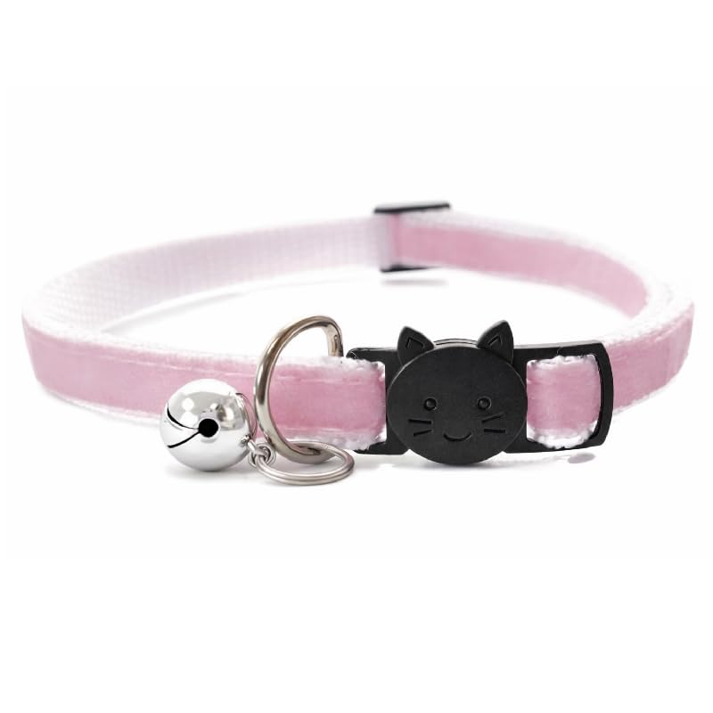 Velvet Cat Collars with Bell | Quick Safety Release Breakaway Buckle | Handmade in the UK | Available in Cat & Kitten Size | Baby Pink Velvet — image 1