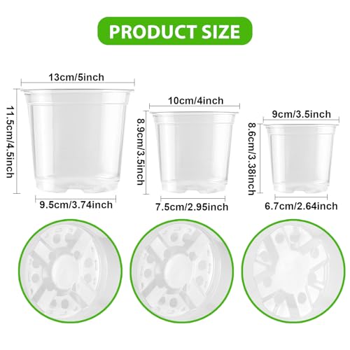 auriikoop 15 Pieces Plastic Pots, 9/10/13 cm Transparent Orchid Pots with Drainage Holes for Indoor and Outdoor Plant Cuttings
