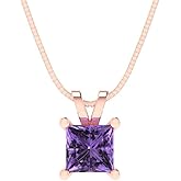 Clara Pucci 14K Rose Gold Plated Solitaire 18" Box-Chain Necklace - Sterling Silver 2.5ct Princess Cut Alexandrite Pendant