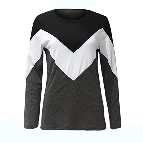 KFSO Womens Block Color O-Neck Long Sleeve Blouse T-Shirt Autumn Holiday Tops (White, XL) - Thumbnail 3