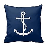 HLPPC Navy Blue Anchor Polyester Pillow Cover Throw Pillowcase 18 x 18 Inches Square Throw Pillow Cover