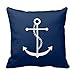 HLPPC Navy Blue Anchor Polyester Pillow Cover Throw Pillowcase 18 x 18 Inches Square Throw Pillow Cover