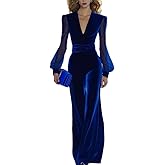 THLAI Sexy Velvet Jumpsuits for Women Deep V-Neck Bishop Mesh Sleeve Wide Leg Jumpsuits Elegant Party One Piece Outfits
