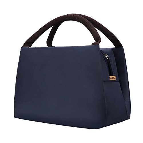 Philorn Reusable Insulated Lunch Bag Sturdy Oxford Box Tote with Zipper for Men, Women, Adult, Picnic and Work (Dark Blue)
