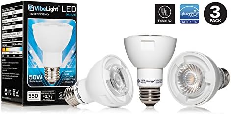 [3-Pack] Dimmable PAR20 LED Light Bulb by VibeLight - 50 Watt Replacement (6.5 Watts, 550 Lumens), 3000K, Medium Base (E26), 36° Beam Angle, in Home Lighting - Warm Glow, UL-Listed, Energy Star Rated