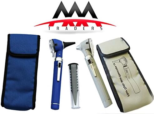 Set of Two Otoscope - Compact Pocket Size Fiber E.N.T. Optic Otoscope 2 Colors (blue, Grey) with Extra Free Led Bulb