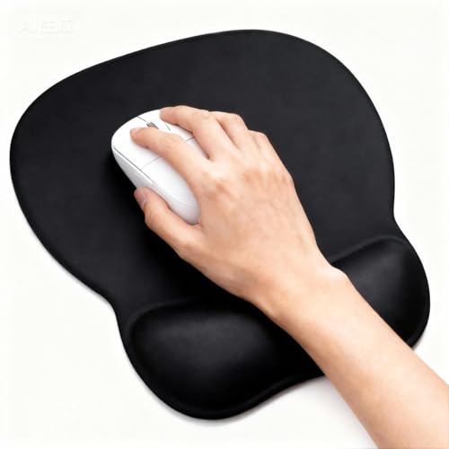 Wugauwor Ergonomic Mouse Pad with Wrist Support, Memory Foam Gel Cushion & Non-Slip Base, Black Mousepad for Office and Gaming, Waterproof Desk Mouse Mat for Computer, Laptop, PC, 24x20.5 cm