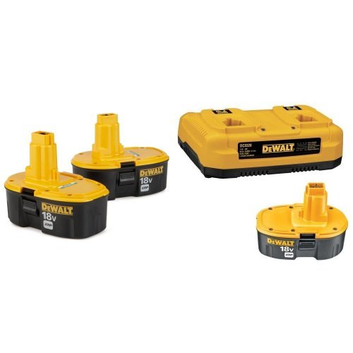 DEWALT DC9096-2 18-Volt XRP 2.4 Amp Hour NiCad Pod-Style Battery (2-Pack) w/ DC9320BP 7.2-to-18-Volt NiCd/NiMH/Li-Ion 1-Hour Dual Port Charger and XRP 18-Volt Battery Combo Pack