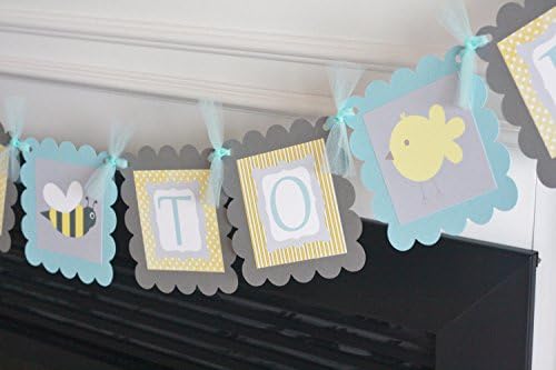 Birds &amp; Bees Baby Shower "Mommy to Bee" Banner - Yellow Pink Grey or Blue Yellow Grey - Party Packs &amp; Matching Items Available Signs, Tags, Cupcake Toppers etc.