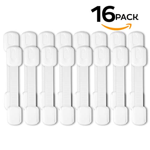 Eco-Baby Child Safety Cabinet Locks,Drawers, Oven, Toilet Seat, Fridge and More | Multi-Purpose Use | No Tools Required | Super Strong 3M Adhesive with Adjustable Strap and Latch System (16-Pack)