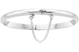 Ritastephens Sterling Silver Polished or Floral Engrave Hinged Bangle Bracelet with Chain