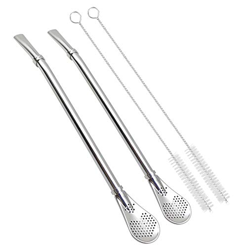 GFDesign Yerba Mate Bombilla Gourd Drinking Filter Straws Stirrer Food-Grade 18/8 Stainless Steel - Set of 2 with 2 Cleaning Brushes - 7.5 Inches Long - Thumbnail 7