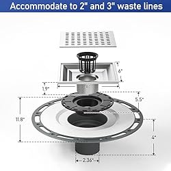 Bernkot Square Shower Drain, 6" Brushed with PVC