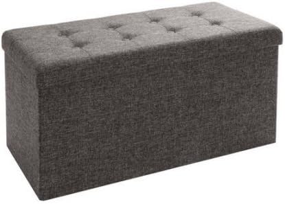 Sturdy Seville Classics Foldable Tufted Storage Bench/Ottoman with Bin, Dark Ash Grey