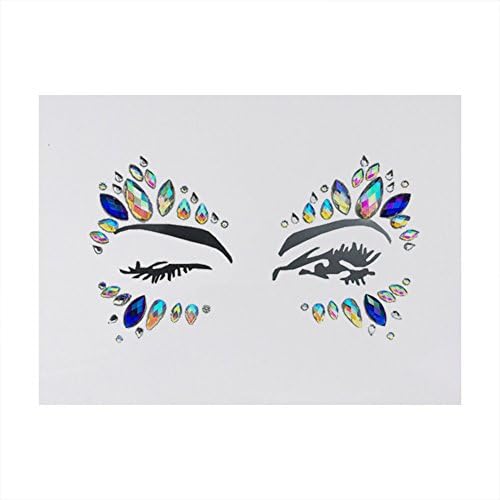Rhinestone Mermaid Face Jewels Tattoo Sticker, Music Festival Face Diamond Stickers, Crystals Eyes Face Body Temporary Tattoos (D)
