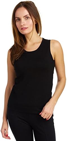 August Silk Women's Sleeveless Round Neck Soft Jersey Knit Shell Tank Top, Black, Medium