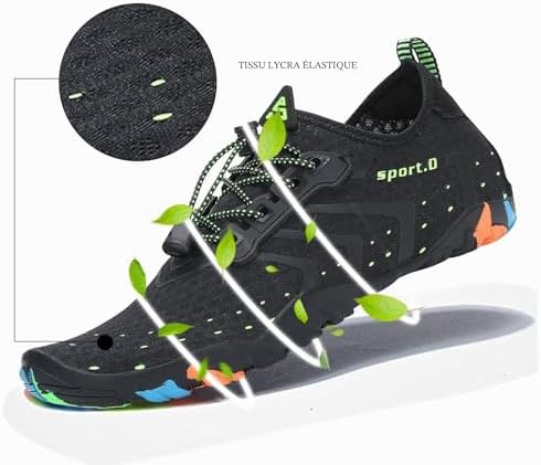 Chaussures Aquatiques Homme Femme Chaussure d'eau Respirant Chaussures de Plage Séchage Rapide Chaussures Mer pour Plongée Nautiques Baignade Riviere St.1 Noir GR. 42 EU