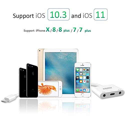 XBRN 3 in 1 Phone Headphone Adapter, 3.5 mm Headphone Jack Adapter Dual Aux Audio and Charge Splitter Cable Connector Compatible iPX/8/8 Plus/7/7 Plus