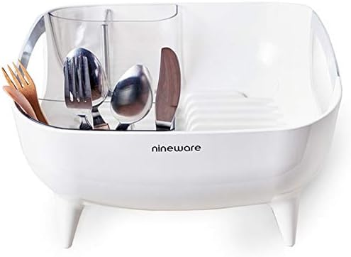 Nineware Compact Dish Drying Rack Dish Drainer Tray Basket Drain Dish Caddy for Sink Countertop, 15 x 13 x 7 inches, White