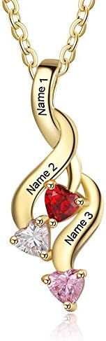 Diamondido Personalized 3 Simulated Birthstone Promise Pendant Necklace for Her with Kids Names Gift for Mommy