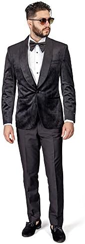 AZAR MAN Slim Fit 1 Button Velvet Shawl Lapel Tuxedo
