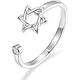 YILUOCD Star of David Zircon Ring for Women, Simple Magen David Wiccan Amulet, Hexagram Adjustable Rings Jewish Jewelry