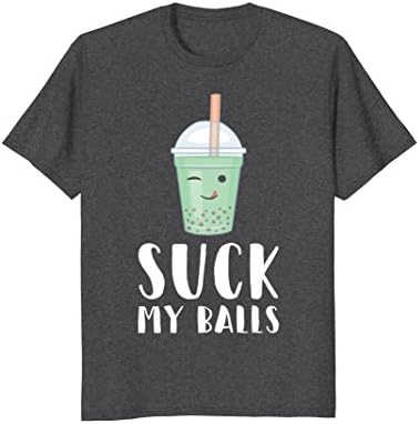 Mens Suck My Balls Humorous Boba Tea Tapioca Coffee Bubble Drink Large Dark Heather