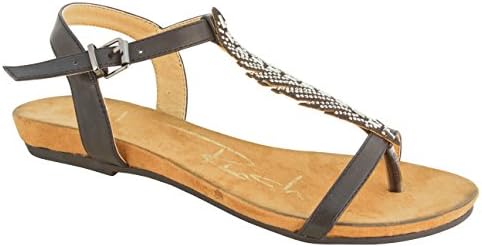 Modern Rush Womens Cher flat toe thong sandal with beaded feather ornament